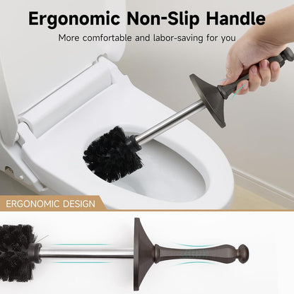 Bronze Toilet Brush and Holder，Extra Long Handled Toilet Brush for Bathroom，Stainless Steel Heavy Duty Toilet Bowl Brush,Deep Cleaning Modern Toilet Cleaner Brush -Space Saving, Covered Brush, Durable