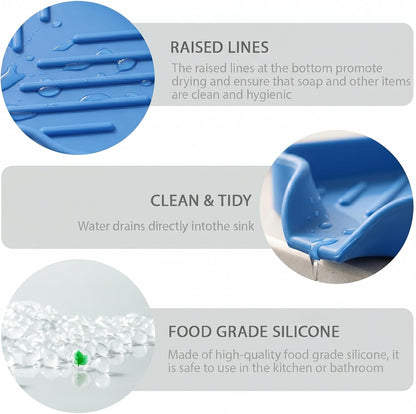 MicoYang Silicone Bathroom Soap Dishes with Drain Spout-Bathroom and Kitchen Sink Organizer,Sponge Holder,Dish Soap Tray,Perfect for Dispenser,Scrubber,Bottle,Cup on Sink or Counter-Black 4.9"×3.2"