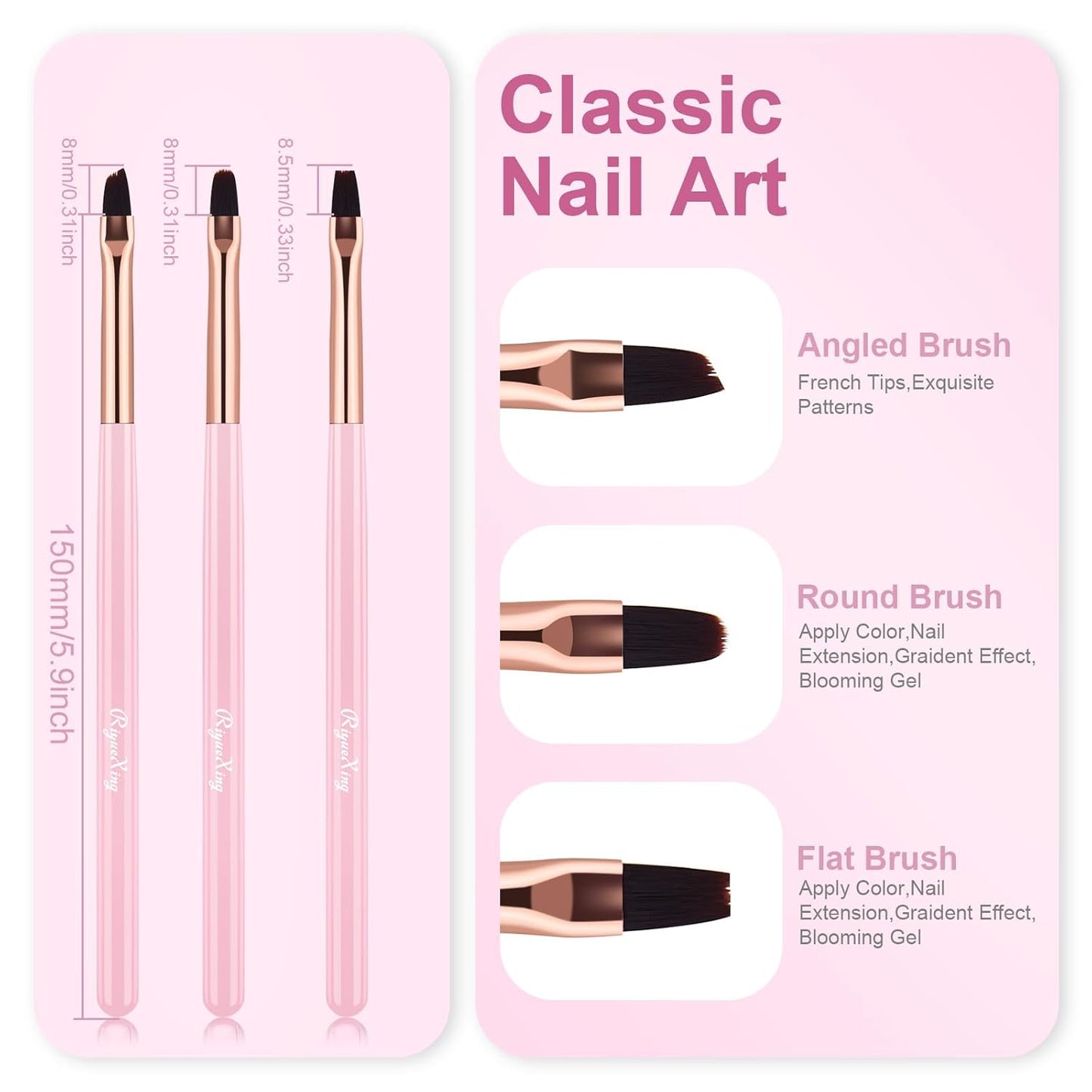 3PCS Nail Art Clean Up Brushes -Round/Angled Nail Brushes for Cleaning Polish Mistakes on the Cuticles, Brushes for Nail Art and Designs Painting DIY