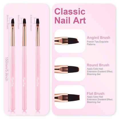3PCS Nail Art Clean Up Brushes -Round/Angled Nail Brushes for Cleaning Polish Mistakes on the Cuticles, Brushes for Nail Art and Designs Painting DIY