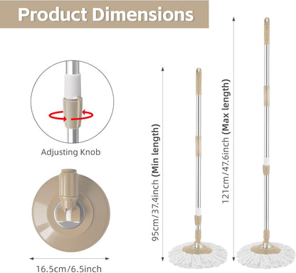 Spin Mop Replacement Handle, 47.6-inch 360 Degrees Rotating Telescopic Replacement Mop Stick with a Robust Stainless Steel Disc for Spin Mop Bucket Cleaning System (Stainless Steel Disc,Purple)