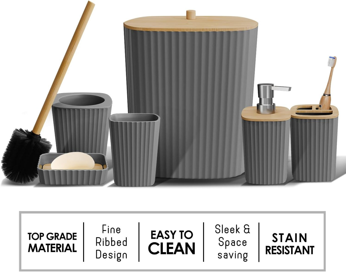 Clara Clark Bathroom Set - Sage Green Bathroom Accessories Set, 6PC Bathroom Accessory Set, Bathroom Sets with Toilet Brush, Trash Can & Soap Dispenser