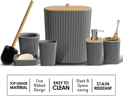 Clara Clark Bathroom Set - Sage Green Bathroom Accessories Set, 6PC Bathroom Accessory Set, Bathroom Sets with Toilet Brush, Trash Can & Soap Dispenser