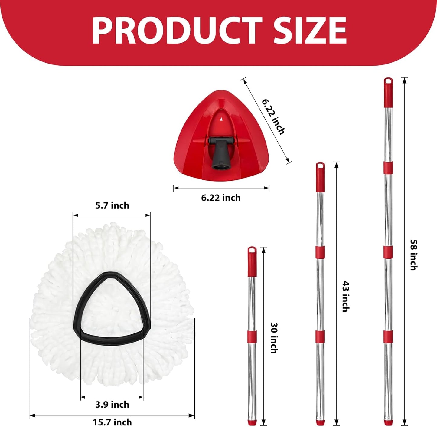 Nuorest Spin Mop Replacement Set for O-Ceda EasyWring 1-Tank System, Includes 2 Mop Head Replacement, 1 Mop Handle (30-58in Adjustable 4-Section Pole), 1 Spin Base