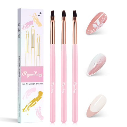 3PCS Nail Art Clean Up Brushes -Round/Angled Nail Brushes for Cleaning Polish Mistakes on the Cuticles, Brushes for Nail Art and Designs Painting DIY