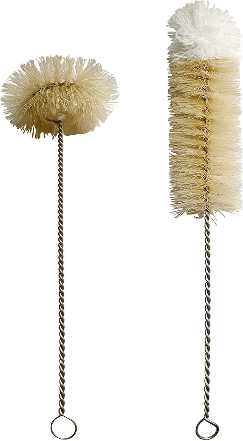Coralpearl Bottle Brushes Thin Long Handle X 4, Skinny Wire Cleaner Set in Stainless Steel with Natural Boar Bristle at Wool Tip, Bendable Flexible for Cleaning Narrow Neck Bottles, Pipe, Tube, Hose