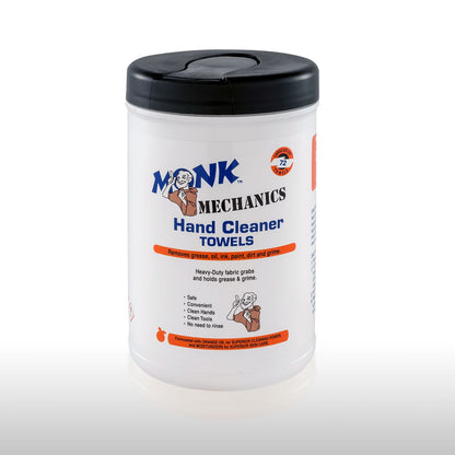 Monk Wipes - 45072 Monk Mechanics Heavy Duty Wipes, Large Shop and Mechanic Wipes, Multi-Purpose Surface and Hand Cleaning, 6 Canisters of 72 Count, Perfect for Removing or Cleaning Paint, Oil, Grease, Grime and more