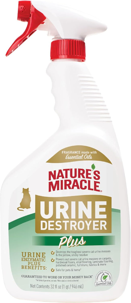Nature’s Miracle Urine Destroyer Plus for Cats, Enzymatic Formula Tough on Strong Cat Urine And The Yellow Sticky Residue, 1 Gal
