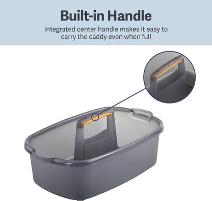 Casabella Cleaning Storage Caddy with Handle Plastic Multipurpose Organizer, Rectangle, 1.85-Gallon, Gray