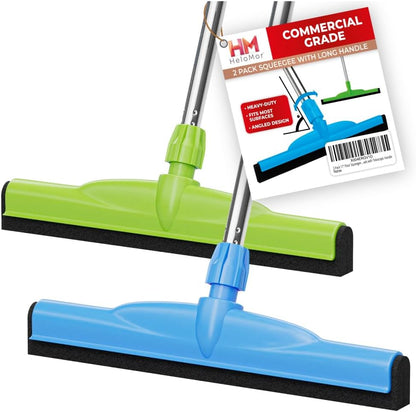 HeloMorSqueegee Broom Scrubbing Brush with Telescopic Long Handle for Garage, Patio, Deck, Tile and Shower (16 Inch (3 Pack))