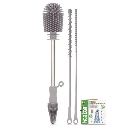 Haakaa Silicone Cleaning Brush - Baby Bottle Brush Cleaner for Breast Pump,Nipple,Breast Milk Storage Bag - Food Grade Silicone - 1 Count - Grey