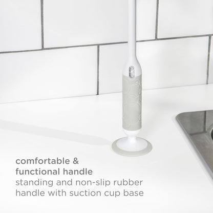 Ubbi Deluxe Baby Bottle Cleaning Set Includes a Nipple Brush with Suction Cup, Oat
