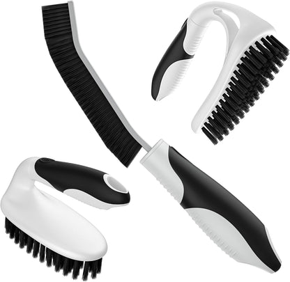 Cleangor Scrub Brush Set, Heavy Duty Scrub Brushes Crevice Cleaning Brush with Stiff Bristles, 3 Different Brushes Included for Household Use, Grout, Tile, Bathroom, Kitchen, Bathtub, Floor