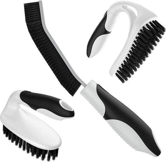 Cleangor Scrub Brush Set, Heavy Duty Scrub Brushes Crevice Cleaning Brush with Stiff Bristles, 3 Different Brushes Included for Household Use, Grout, Tile, Bathroom, Kitchen, Bathtub, Floor