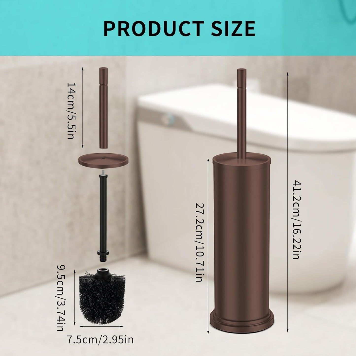 Chrome Toilet Brush and Holder Set,304 Stainless Steel Toilet Brush for Bathroom with Long Handle, Heavy Duty Toilet Bowl Brush,Removable Inner Bowl and Splash Protection,Deep Cleaning