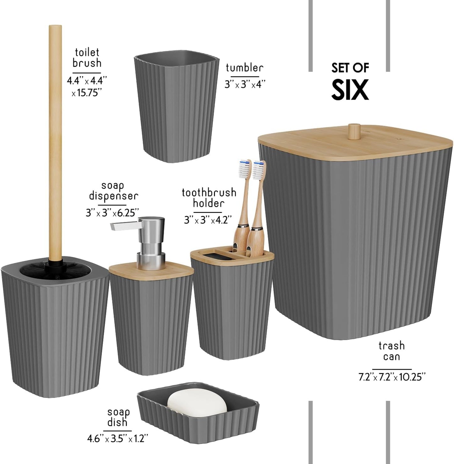 Clara Clark Bathroom Set - Sage Green Bathroom Accessories Set, 6PC Bathroom Accessory Set, Bathroom Sets with Toilet Brush, Trash Can & Soap Dispenser