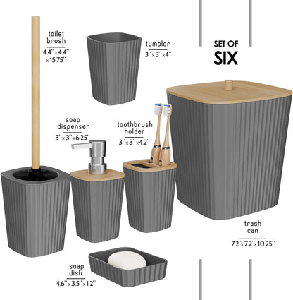 Clara Clark Bathroom Set - Sage Green Bathroom Accessories Set, 6PC Bathroom Accessory Set, Bathroom Sets with Toilet Brush, Trash Can & Soap Dispenser