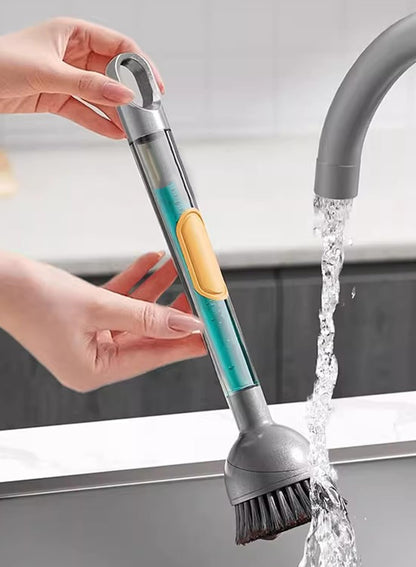 Soap Dispensing Dish Brush Storage Set with 360° Rotating Head, Kitchen Brush with 2 PCS Different Brush Heads & 3 PCS Sponges, Dish Brush Set with Handle for Dishes, Sink, Pans, Pots.