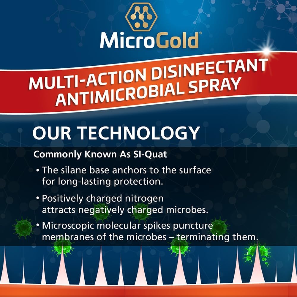 MicroGold Multi-Action Disinfectant Antimicrobial Spray Tested and Proven Effective to Kill the COVID-19 Virus, Kills 99.9% of Viruses and Bacteria, 24 Fluid Ounces, 1 Pack, Packaging May Vary