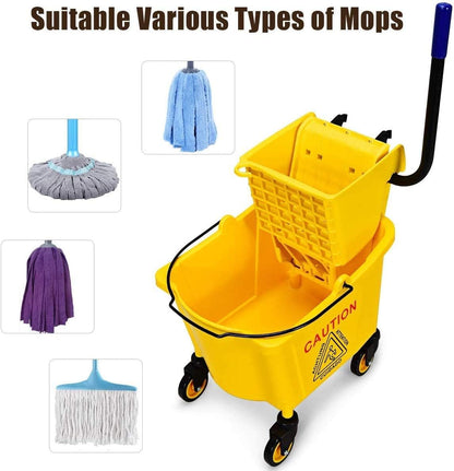 ARLIME Mop and Bucket Set with Wringer On Wheels, 21 Quart Capacity Portable Wringer Trolley on Wheels, Side Press Floor Cleaning Wavebrake w/Handle, Mop Bucket for Home, Commercial, Restaurants