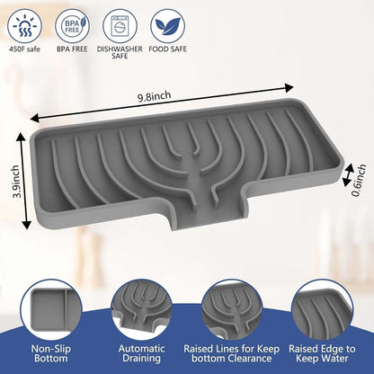 JACZZO Silicone Sponge Holder for Kitchen Sink With Drain Spout, Self Draining, Kitchen Soap Tray, Bathroom Organizer, Sink Caddy (Grey, 10×4)