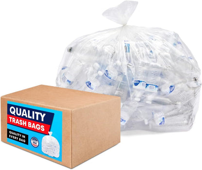 Tasker 95-96 Gallon Trash Bags, (Value Pack 50 Bags w/Ties) Extra Large Heavy Duty Clear Plastic Recycling Trash Bags, 90 Gallon, 95 Gallon, 96 Gallon, 100 Gallon (Clear)