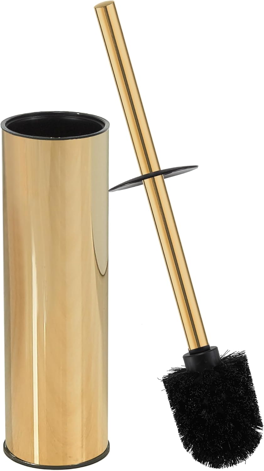 BGL Stainless Steel Toilet Brush with Holder, 2 Black Bristle Heads