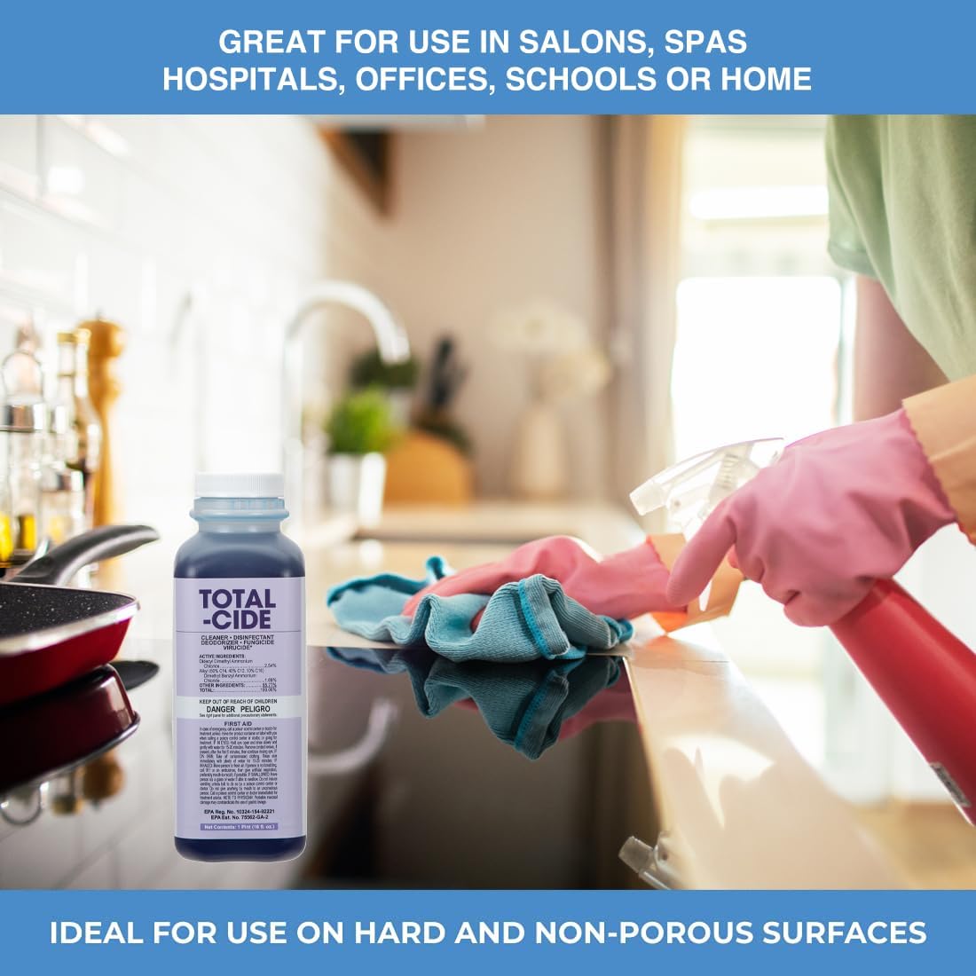 ForPro Total-Cide Disinfectant Solution, 2X Concentrated Formula, Hospital Grade Sanitizer & All Purpose Cleaner, 1 Gallon (128 Fl Oz)