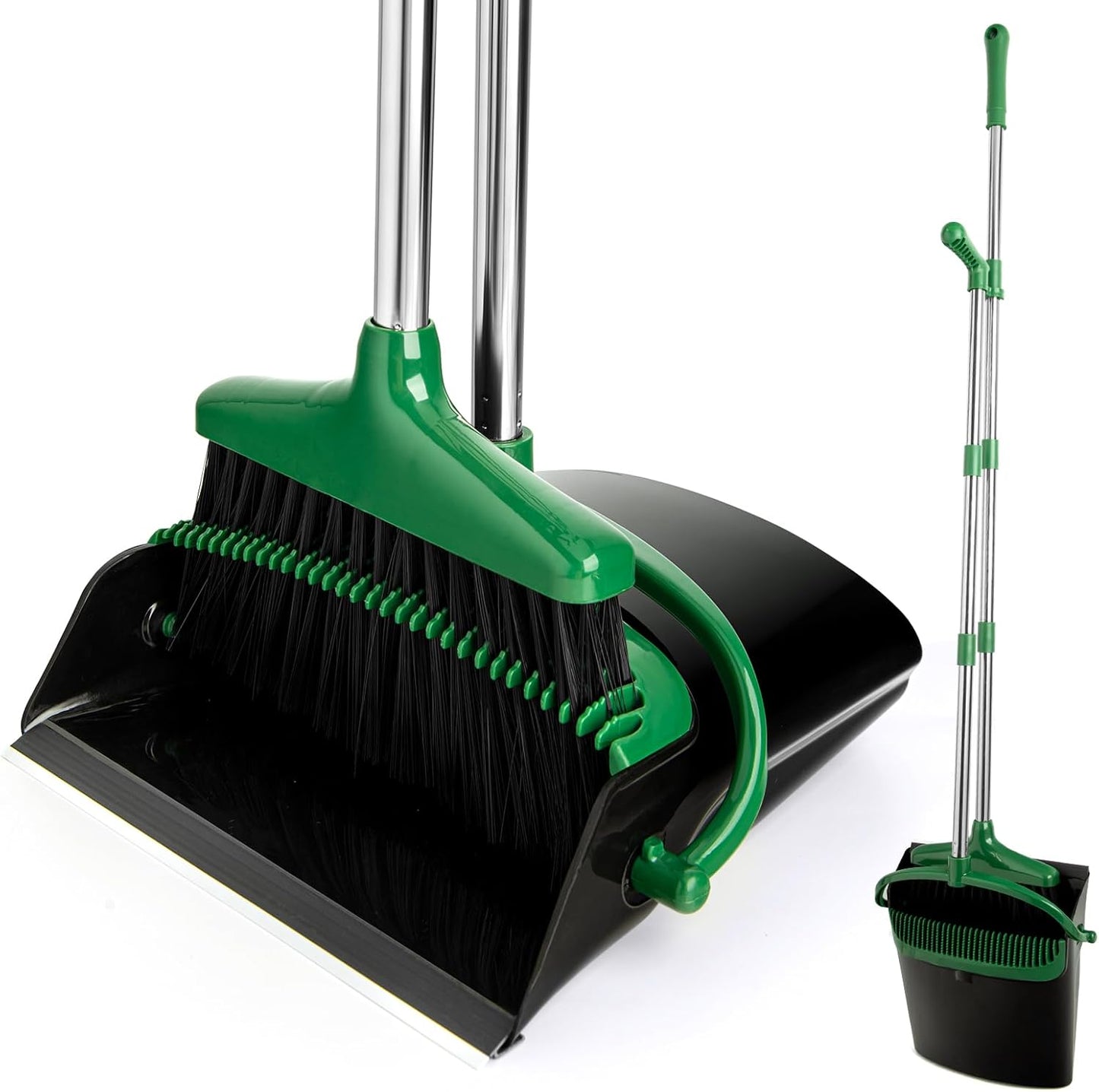 Broom and Dustpan Set with Long Handle, Light Weight Stainless Steel Poles Stand Upright Dustpans with Broom Combo for Home Kitchen Office Pet Dog Hair, 1-Pack (Purple)