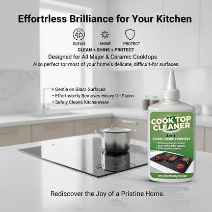 Glass Cooktop 3-in-1 Cleaner Kit, Removes Grease & Burnt-On Food, Safe for Gas, Induction, Electric Cooktops & Air Fryers, Stove Top Polish and Shine, Multi-purpose Cleanser (300g) (1)