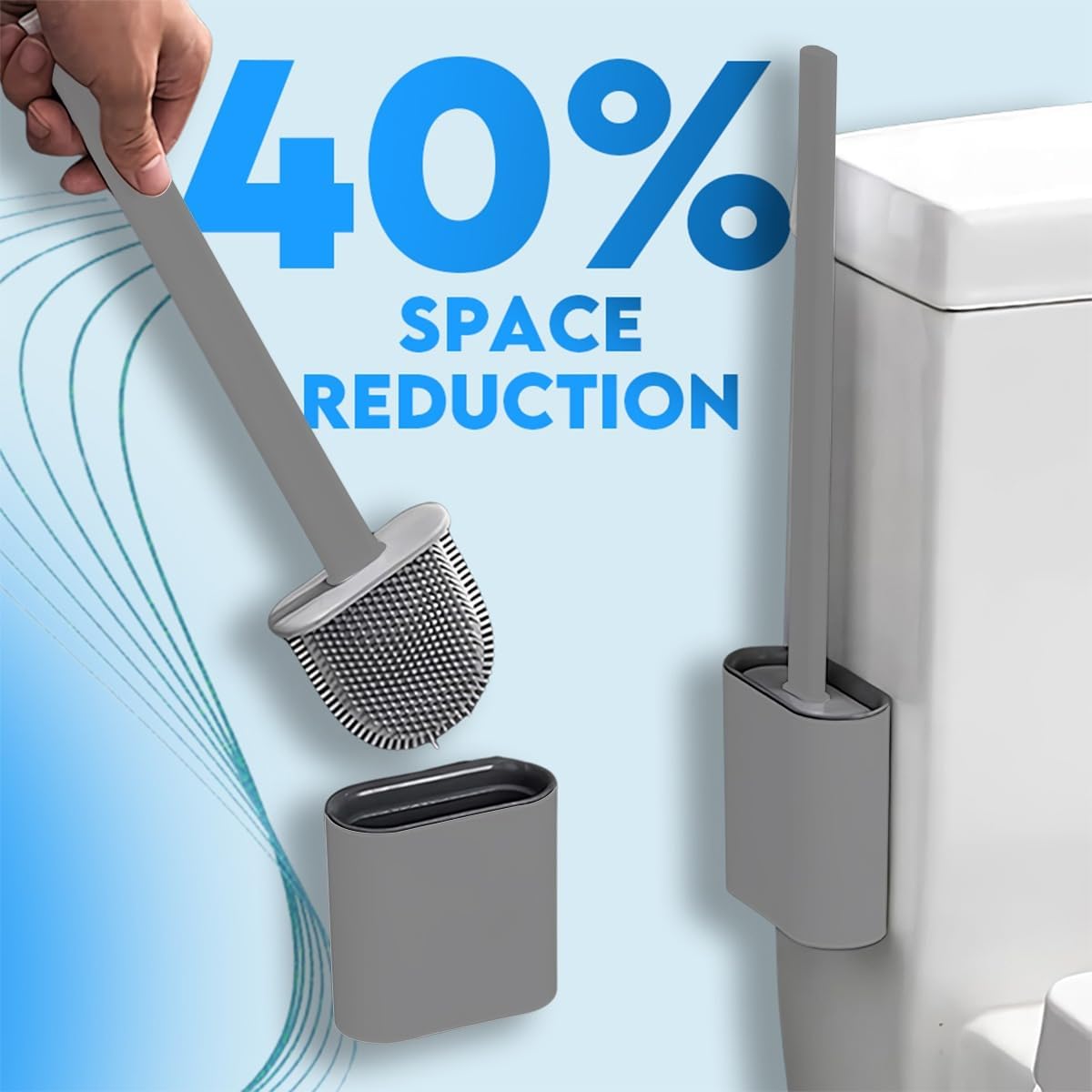 Modern Minimalist Silicone Black Toilet Brush with Holder - Pack of 2 Toilet Bowl Brush Set - Self-Cleaning & Splash-Free, Easy-Rinse Design with Wall Mounted Holder Bathroom Accessory.