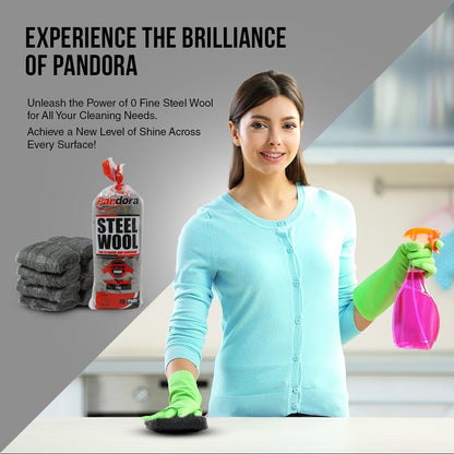 Pandora Steel Wool #2 – Coarse Grade, 16 Pads for Cleaning and Removing - Quality Metal Strands - Ideal to Remove Floor Scuff Marks and Old Wax