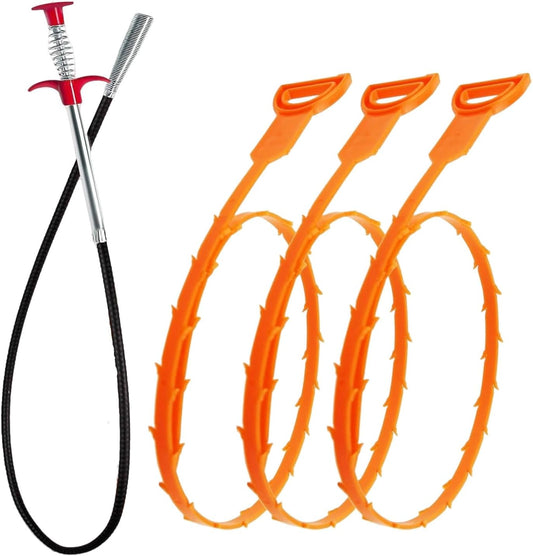 35.5inch Drain Auger Cleaner(1pcs), 25inch Drain Snake Hair Remover(3pcs), Hair Catcher Drain Clog Remover Tool Set For Kitchen Sink, Bathroom Tub, Sewer, Toilet