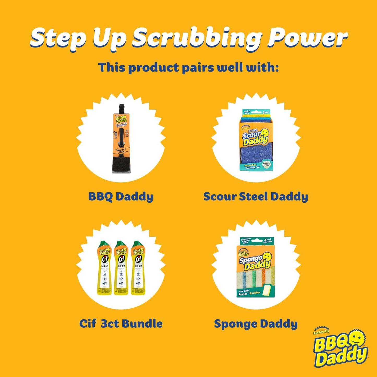 Scrub Daddy Household Cleaning + BBQ Bundle - BBQ Daddy Bristle Free Grill Brush - 2 Microfiber Cleaning Towels - All Purpose Cleaner PowerPaste Cleaning Paste + Scrub Mommy Sponge