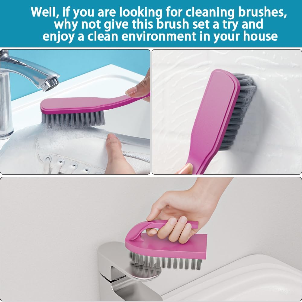 6 PCS Cleaning Brush, Scrub Brush Set for Kitchen and Bathroom Household Use with Various Brushes for Cleaning Dishes, Tiles, Corners and Floors