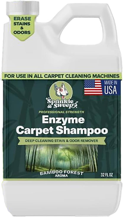 Sprinkle & Sweep: Enzyme Carpet Shampoo - 64oz, Deep Cleaning Pet Stain & Odor Remover, Dog & Cat Mess-Urine-Accident Solution, All Machine Compatible