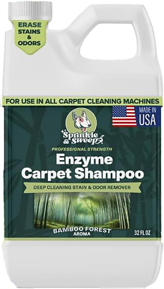 Sprinkle & Sweep: Enzyme Carpet Shampoo - 64oz, Deep Cleaning Pet Stain & Odor Remover, Dog & Cat Mess-Urine-Accident Solution, All Machine Compatible
