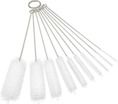 10" Tube Cleaning Brush Set, 5 Pack Large, Extra Long Nylon Straw Brushes with Flexible Handles for Bottles, Cleaning Straws, Pipe Cleaners, Keyboard, Glass, Guns, Detailing and Deep Cleaning, Black