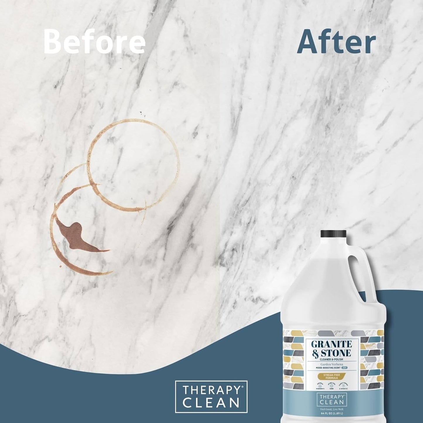 Therapy Granite Cleaner Kit with Microfiber - Daily Countertop Cleaner for Stone, Granite, Marble, Soapstone, Quartz, Quartzite, Slate, Headstone, Limestone, Corian, Laminate, and Tile