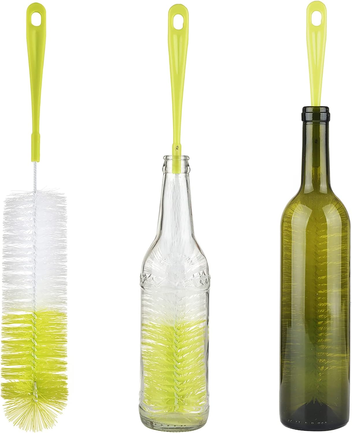 3-Pack Long Bottle Cleaning Brush for Narrow Neck Beer, Wine, Flask, Thermos, Sportwell, Pitcher, Brewing Bottle Cleaner, 16 Inches