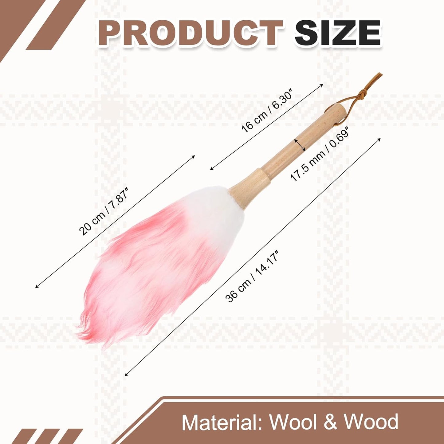 uxcell Wool Duster, 14.2" Natural Feather Cleaner Household Cleaning Duster with Solid Wooden Handle for Cleaning Fans Window Blinds Shelves Furniture, Pink