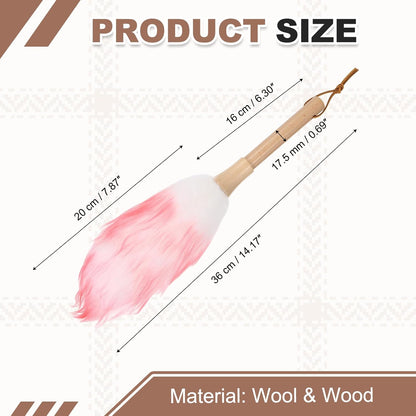 uxcell Wool Duster, 14.2" Natural Feather Cleaner Household Cleaning Duster with Solid Wooden Handle for Cleaning Fans Window Blinds Shelves Furniture, Pink