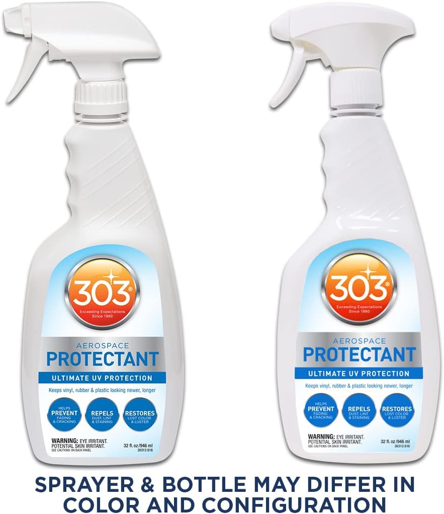 303 Products (30308CSR) UV Protectant Spray for Vinyl, Plastic, Rubber, Fiberglass, Leather & More – Dust and Dirt Repellant - Non-Toxic, Matte Finish, 16 Fl. oz., White