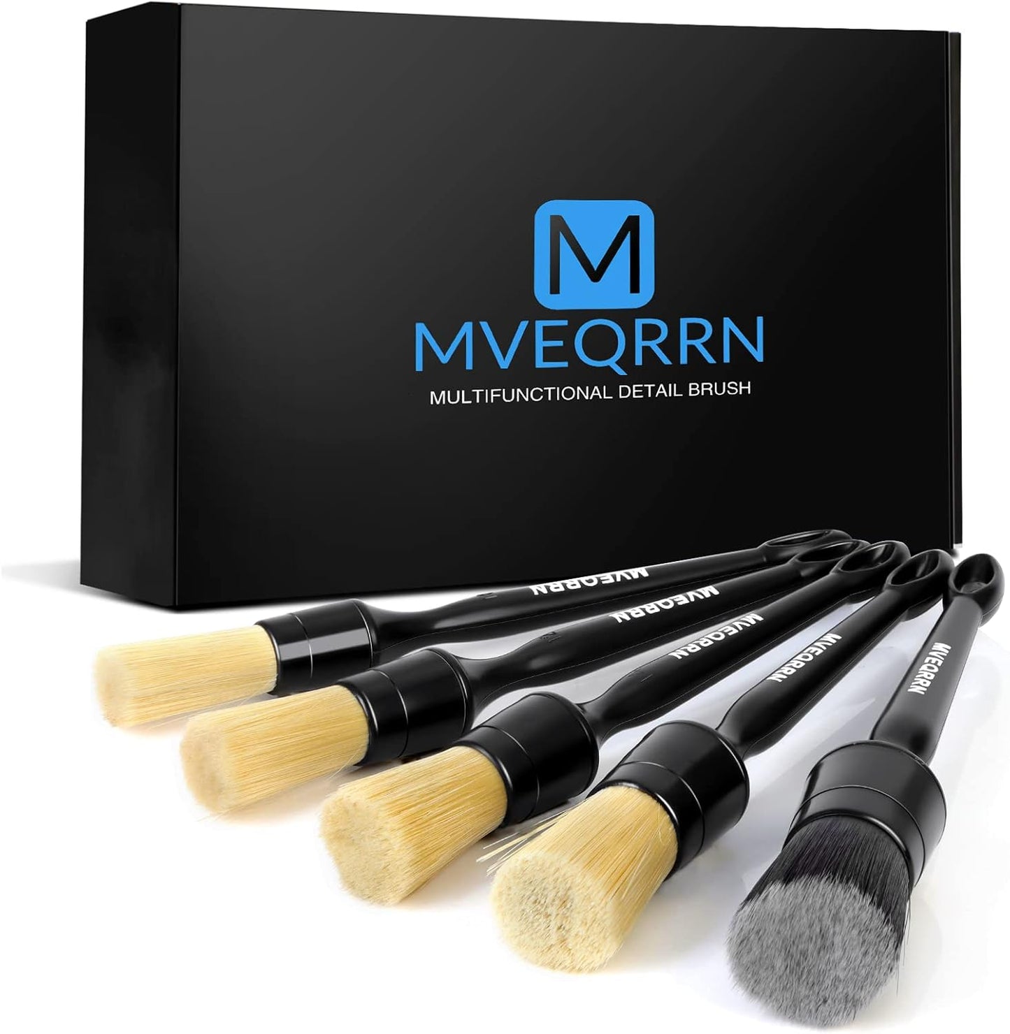 MVEQRRN Boars Hair Ultra Soft Detailing Brushes Set, 4 Pcs Premium Natural Boars Bristles, 1 Pcs Duster Detail Brush for Cleaning Car Interior Dashboard Leather Seat