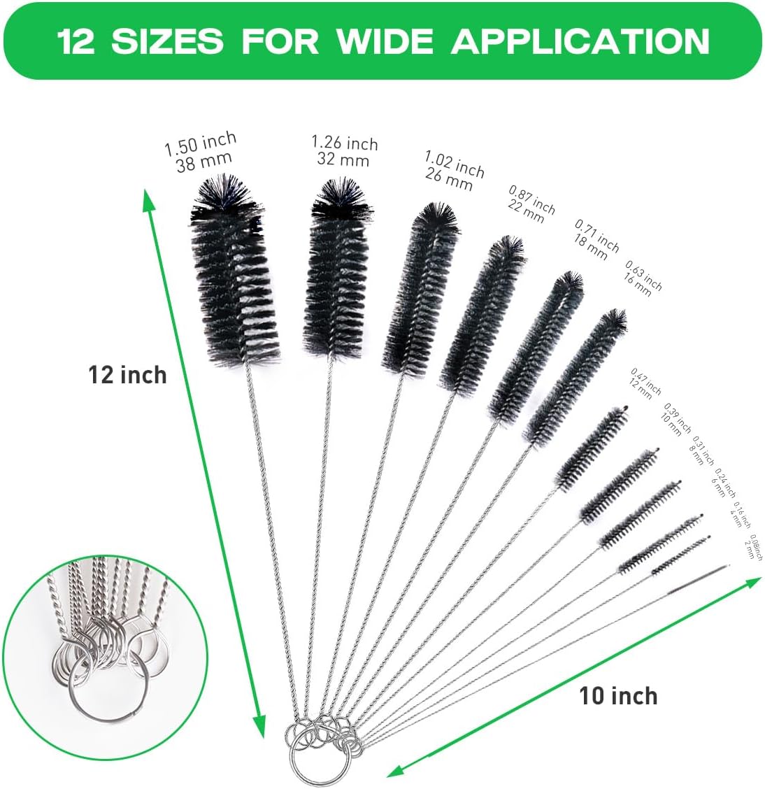 Brush Family Straw Cleaner Brush Set,6 Piece 12" Long Pipe Tube Bottle Brushes for Cleaning Narrow Neck Bottles,Coffee Maker,Glass Cups