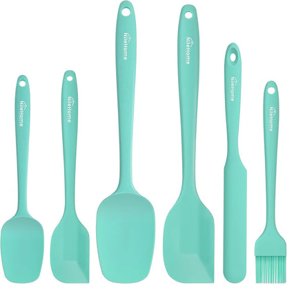 NileHome Silicone Spatula Set, 6 Pieces Food Grade Kitchen Utensils with Silicone Brush Heat Resistant Dishwasher Safe BPA-Free Rubber Spatula for Scraping, Baking, Cooking, Mixing-Forest Style