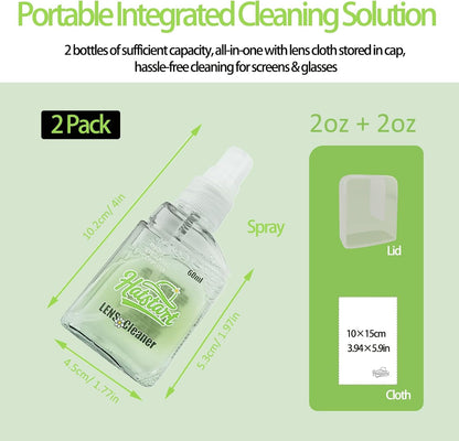 2-Pack Eye Glasses Cleaner Spray, Travel-Sized Screen Cleaning Kit with Touchscreen Mist for iPhone, Sunglasses, Computer, Laptop Screens, Phone Electronics with Eyeglass Cloth and Case Lid - Hatstart