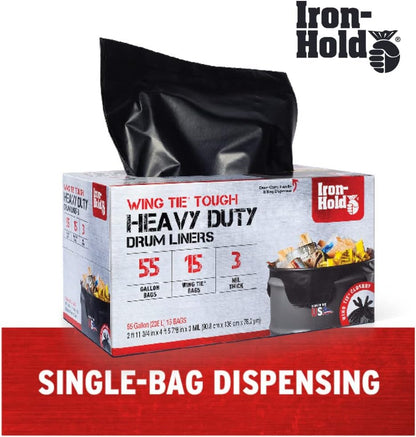 Contractor Trash Bags - 45 Gallon, 18 Bags, Wing Tie Closure, 3 MIL Thick, Gusseted Bottom, Black - Heavy Duty Industrial Strength Garbage Bags