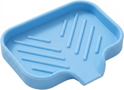 MicoYang Silicone Bathroom Soap Dishes with Drain Spout-Bathroom and Kitchen Sink Organizer,Sponge Holder,Dish Soap Tray,Perfect for Dispenser,Scrubber,Bottle,Cup on Sink or Counter-Black 4.9"×3.2"