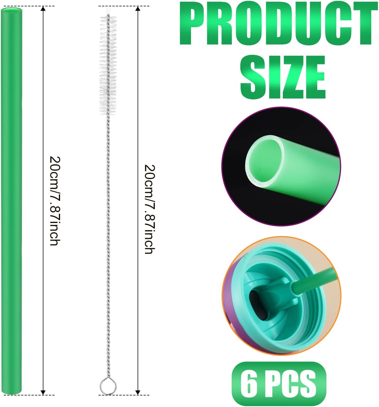 6pcs Replacement Straws for Owala Freesip 24/32oz, Reusable Plastic Straws with Cleaning Brush Tumbler Accessories Parts for Owala Flip 24/32oz Stainless Steel Insulated Water Bottle
